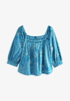 Next SQUARE NECK LONG SLEEVE STANDARD - Bluse - Blue White Print -Next 0de589c5ddbc44d491d4742786c1de63