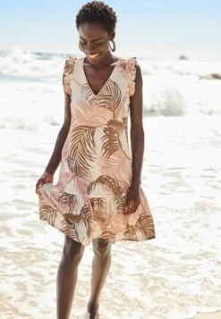 Next TIE BACK MINI WITH STANDARD - Freizeitkleid - Ecru Palm Print