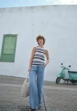 Next TIE WAIST WIDE LEG STANDARD - Jeans Straight Leg - Mid Blue -Next 1239226fabab44f0b82f6bca2627bf0f