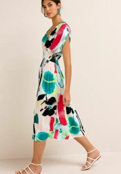 Next PRINT V-NECK MIDI - Freizeitkleid - White Abstract -Next 139ca4771e104b118865a57b147a310a