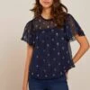 Next SHORT SLEEVE - Bluse - Navy Blue Ditsy