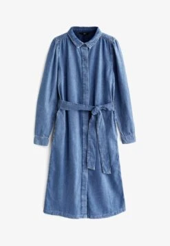 Next PUFF SLEEVE BELTED MIDI SHIRT STANDARD - Jeanskleid - Mid Blue -Next 1b88d706cea64b88b129d52e08270090