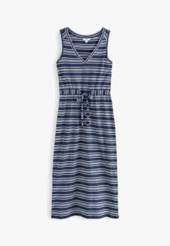 Next SLEEVELESS V NECK SLUB - Freizeitkleid - Navy Blue White Stripe -Next 1dfde360d6c64169a4da9a3821490f54