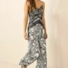 Next SLEVELESS CAMI - Jumpsuit - Black/white Tropical Print