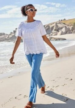 Next SHORT SLEEVE LETTUCE EDGE TEXTURED - Bluse - White -Next 21f065af81a04a2dacd1a32df157de29