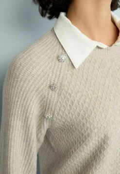 Next GEM BUTTON COLLAR SHIRT LAYER STANDARD - Strickpullover - Natural -Next 26945c045bc442a5aa3145e2060514f0