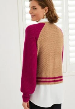 Next GEM BUTTON COLLAR SHIRT LAYER STANDARD - Strickpullover - Camel Brown Pink Colourblock -Next 28a4095e23bd4187a6ac8cf5775de5fd