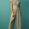 Next SHORT SLEEVES PLEATED CORSET DETAIL WIDE LEG STANDARD - Jumpsuit - Green