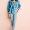 Next SQUARE NECK LONG SLEEVE STANDARD - Bluse - Blue White Print