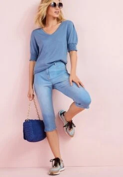 Next PEDAL PUSHER CROPPED - Jeans Shorts - Mid Blue