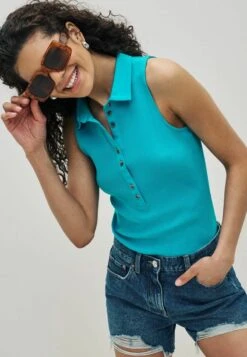 Next SLEEVELESS BUTTON - Poloshirt - Teal Blue