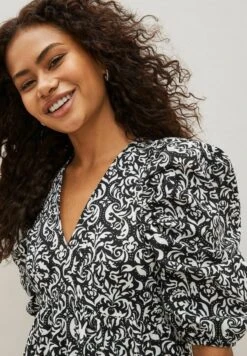 Next FLORAL PUFF SLEEVE POPLIN STANDARD - Freizeitkleid - Black/white -Next 32e0fac31198442bb7910a97d1b37be5