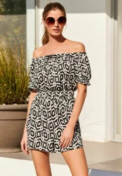 Next PUFF SLEEVE BARDOT PLAYSUIT STANDARD - Jumpsuit - Black White Geo -Next 427096bb12724a088a4f32b86cb55b05 1