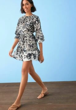 Next STANDARD - Freizeitkleid - Black White Floral -Next 436075651c9a42f296ae16a52d772aa8