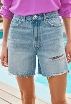 Next RIPPED HIGH WAIST - Jeans Shorts - Mid Blue -Next 44e9a354b4504e0385bfbc6deec6af2a
