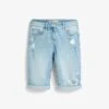 Next KNEE - Jeans Shorts - Bleach Blue Ripped