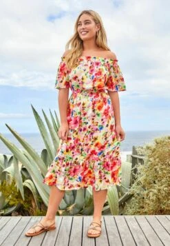 Next OFF SHOULDER STANDARD - Freizeitkleid - Pink Ditsy