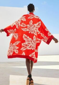 Next LEAF PRINT LONGLINE KIMONO - Leichte Jacke - Red -Next 554610d8ed664620ae2e1e8b5dc93c3e