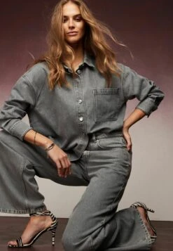 Next TENCEL WIDE LEG STANDARD - Flared Jeans - Grey -Next 5d4c1dea5b3a4941a32f3faeb1708e7f