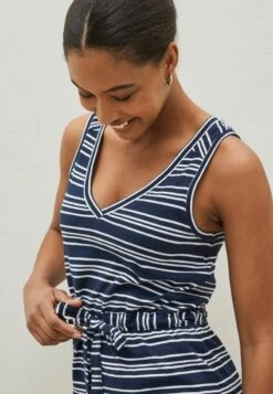 Next SLEEVELESS V NECK SLUB - Freizeitkleid - Navy Blue White Stripe -Next 61fcae1b4a8c40dabc7099ba2d60f068