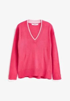 Next COSY DETAIL TIPPED V NECK STANDARD - Strickpullover - Bright Pink -Next 68fc3eaa81a347d2a4aad85cd4bf9e3a