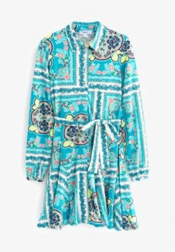Next LONG SLEEVE BELTED MINI STANDARD - Etuikleid - Blue Scarf Print -Next 700cd2e28e754986afa42bb06a3f1a6a