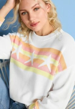 Next FUN STAR PRINT STRIPED CREW NECK STANDARD - Strickpullover - White Fluro Orange -Next 74889c187e044c93a0a675b404803848