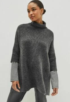 Next PONCHO WITH STRIPE SLEEVE STANDARD - Strickpullover - Charcoal Grey -Next 79e2badf27cb400a8ed583fa7d0c6295 1