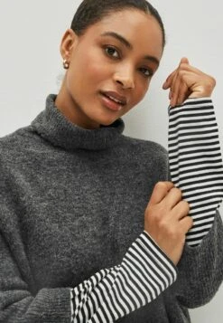 Next PONCHO WITH STRIPE SLEEVE STANDARD - Strickpullover - Charcoal Grey -Next 84836538ac674eab8cfa454349b285a7