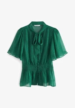 Next X CELIA BIRTWELL TIE NECK SHORT SLEEVE STANDARD - Bluse - Green Check -Next 885397b6048b4ddb95cc5ab0c1ecd0b9