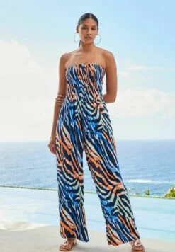 Next SHIRRED BANDEAU - Jumpsuit - Blue Zebra Print