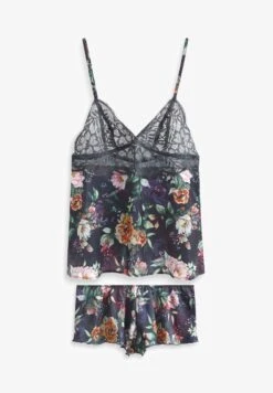 Next BUTTONED FRONT SET STANDARD - Nachtwäsche Set - Black Floral Print -Next 9070302c0ed74f39bad74a736c2d344f