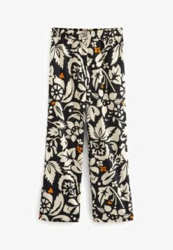 Next WIDE LEG SPLIT STANDARD - Stoffhose - Black Ecru Cream Floral -Next 90f746afb62e4692b08469849a08e4ef