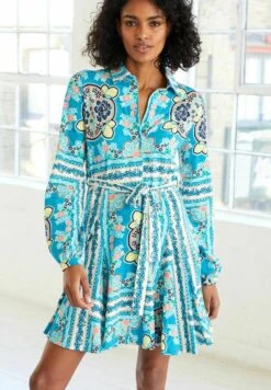 Next LONG SLEEVE BELTED MINI STANDARD - Etuikleid - Blue Scarf Print -Next 913d4a91a77440a99e0c0da8605894e2 1