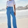 Next TIE WAIST WIDE LEG STANDARD - Jeans Straight Leg - Mid Blue