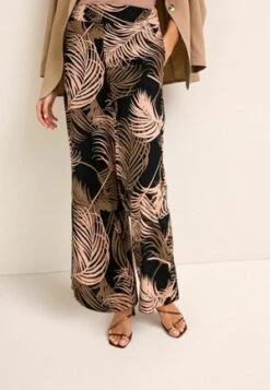 Next WIDE LEG SPLIT STANDARD - Stoffhose - Black Ecru Cream Floral -Next 951277d5da064bf98452bb74b70e2c5c