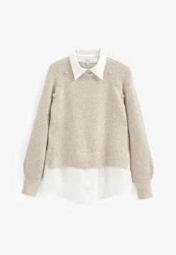 Next GEM BUTTON COLLAR SHIRT LAYER STANDARD - Strickpullover - Natural -Next 9be6d75338e7485c9777da7715e2dd2b