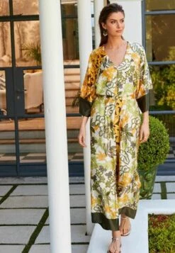 Next WIDE LEG SPLIT STANDARD - Stoffhose - Black Ecru Cream Floral -Next a4c70b5df543493581402e47607d7b61