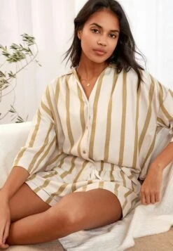Next WOVEN BUTTON THROUGH SET STANDARD - Nachtwäsche Set - Green Stripe -Next a5c5e19171c7499b98cd42f51e69afb3