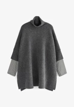 Next PONCHO WITH STRIPE SLEEVE STANDARD - Strickpullover - Charcoal Grey -Next a7ced6ae46044a0ca70e931b240c138a