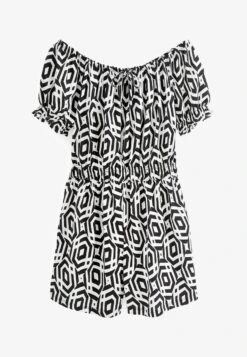 Next PUFF SLEEVE BARDOT PLAYSUIT STANDARD - Jumpsuit - Black White Geo -Next b09a9d11c4434e4d8e404b5008b55354