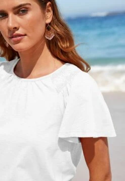 Next SMOCKED SHORT SLEEVES ROUND NECK - T-Shirt Print - White -Next b55a6132f65b4afbb183990abcd05a07