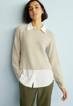 Next GEM BUTTON COLLAR SHIRT LAYER STANDARD - Strickpullover - Natural