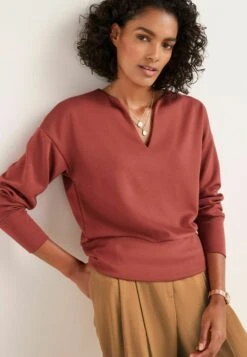 Next LONG SLEEVE SLINKY NOTCH NECK STANDARD - Sweatshirt - Rust Brown -Next bafe529872504e53957d4faed3bb4f51 1