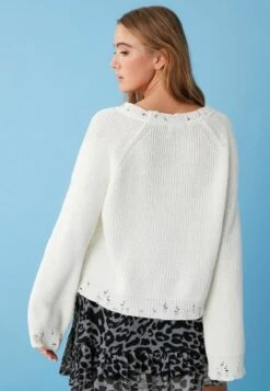 Next GRUNGE DISTRESSED DETAIL STANDARD - Strickpullover - Ecru White -Next c0950a3338be44909b6e5bfbcf95efee