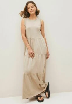 Next SLEEVELESS CREW NECK TIERED - Maxikleid - Stone