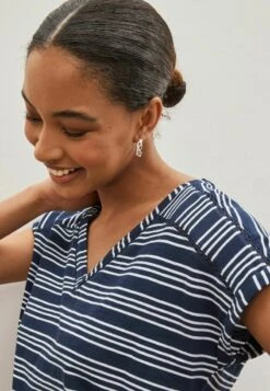 Next V-NECK BUBBLE STANDARD - T-Shirt Print - Navy Blue Stripe -Next d4e34cbcde484291a1be55d8aa4f9762