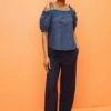 Next BARDOT BRODERIE PUFF SLEEVE - Bluse - Navy Blue