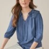 Next BLEND EMBROIDERED COLLAR - Bluse - Blue