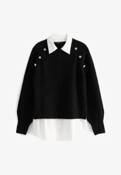 Next GEM BUTTON COLLAR SHIRT LAYER STANDARD - Strickpullover - Natural -Next e1516bd23c11434f86d9d53d73794a2f